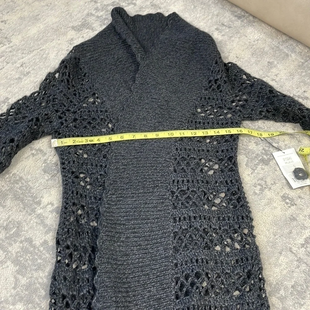 NWT Etcetera Open Crochet Knit Longline Cardigan Sweater Wool Black Sz S